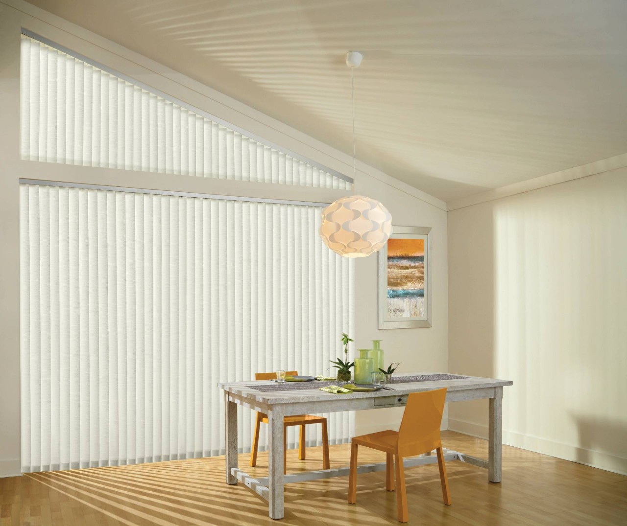 White Hunter Douglas Somner® Custom Vertical Blinds adorning a large window near Naples, Florida