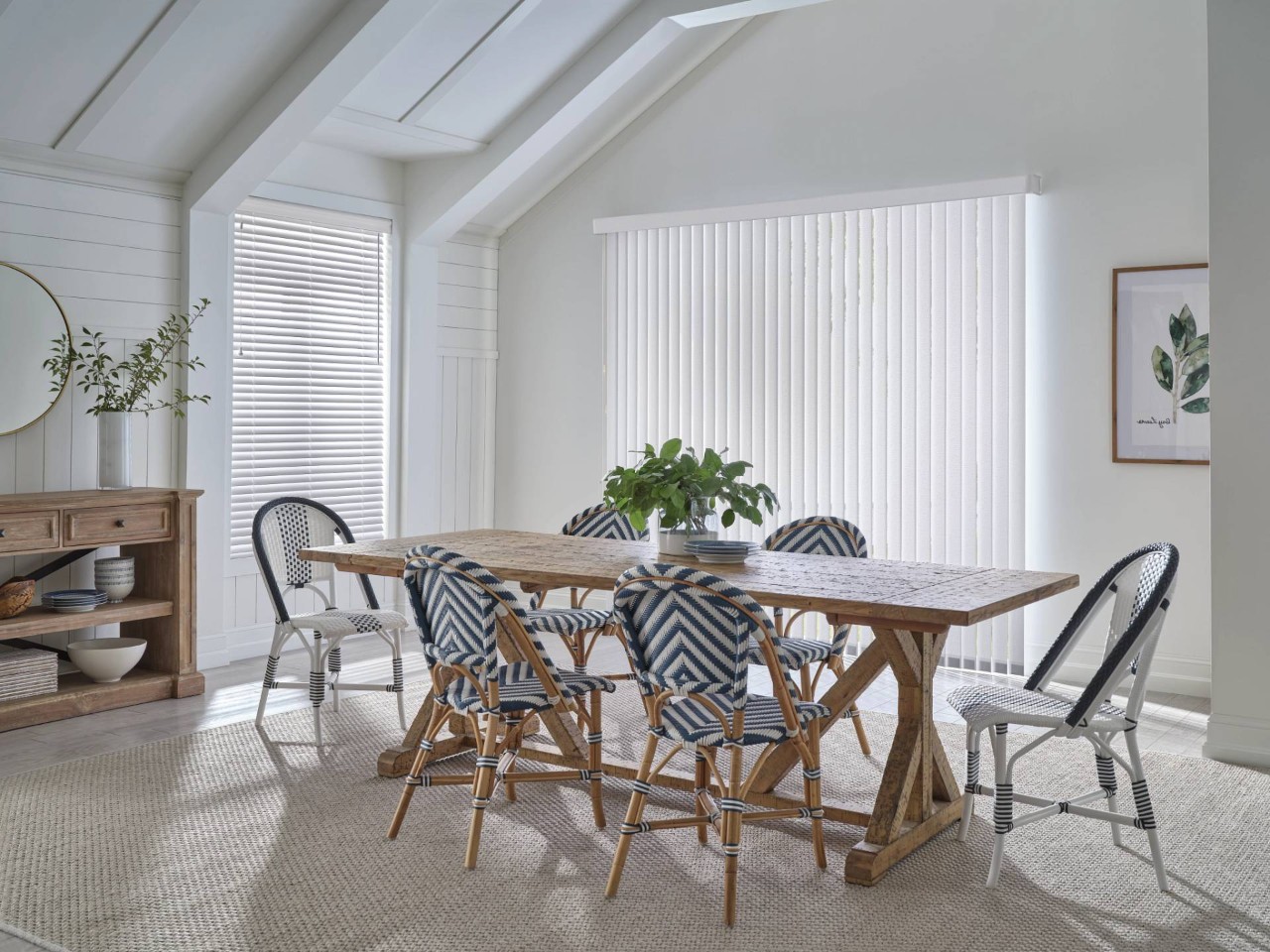 Kitchen with Hunter Douglas Vertical Blinds decorating a sliding glass door near Naples, Florida